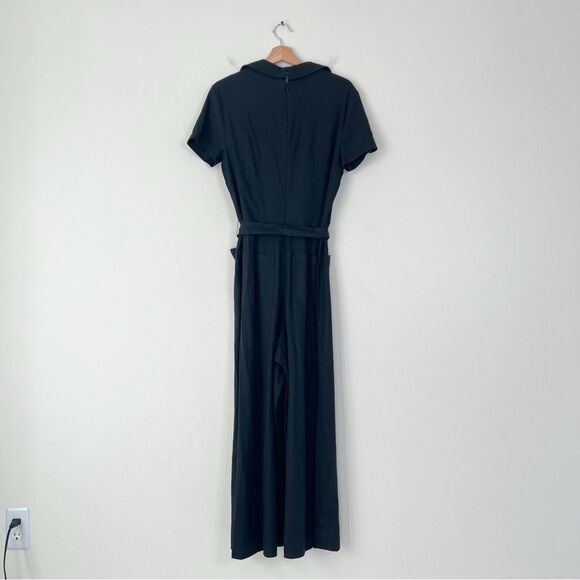 Anthropologie Maeve Colette Wrap Jumpsuit Linen Edition in Black Size 12 - Picture 10 of 13